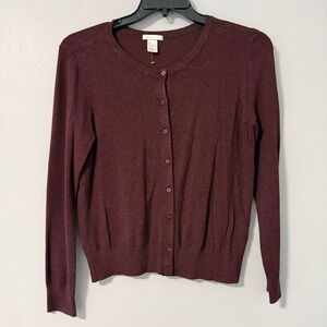 HM Womens Burgundy Fine Knit Button Front Cardigan Sweater Size L Maroon Slim